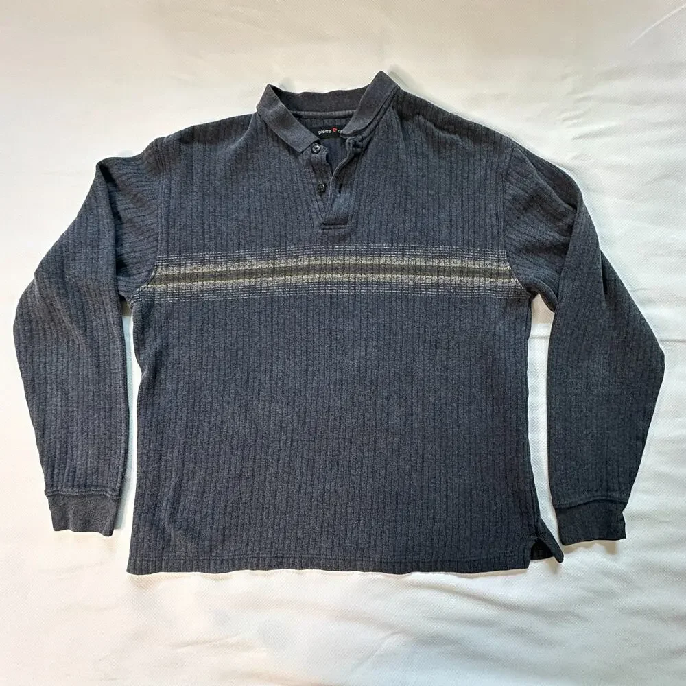 Pierre Cardin Ribbed Polo Long Sleeve M Striped Classic Casual Fall Winter